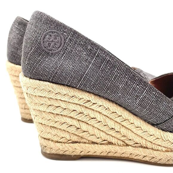 Tory Burch Filipa Espadrille Wedge Heel in Shimmer Pewter Linen Women’s Size 5.5 - Picture 3 of 16